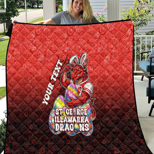 Personalized St. George Illawarra Dragons Quilt Easter Mascot - Colorful Eggs Cartoon Style