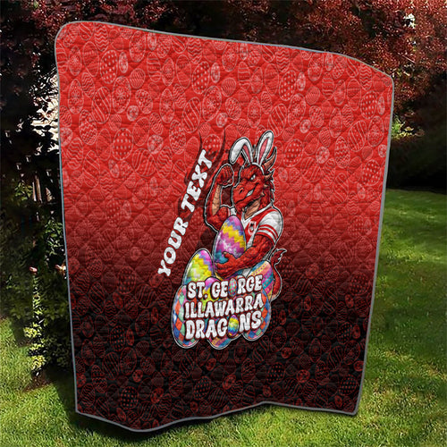 Personalized St. George Illawarra Dragons Quilt Easter Mascot - Colorful Eggs Cartoon Style