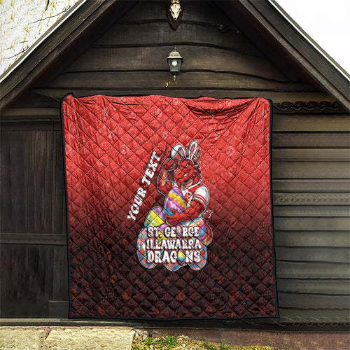 Personalized St. George Illawarra Dragons Quilt Easter Mascot - Colorful Eggs Cartoon Style