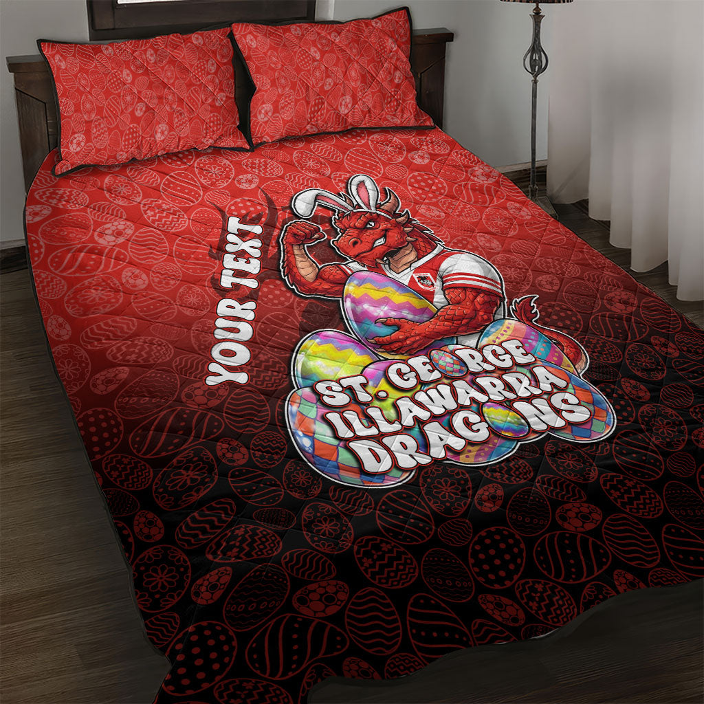 Personalized St. George Illawarra Dragons Quilt Bed Set Easter Mascot - Colorful Eggs Cartoon Style