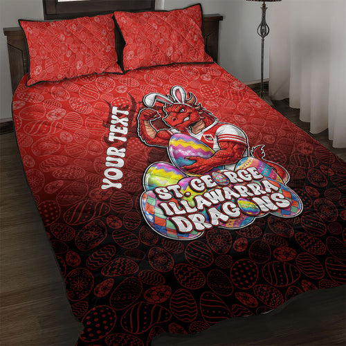Personalized St. George Illawarra Dragons Quilt Bed Set Easter Mascot - Colorful Eggs Cartoon Style