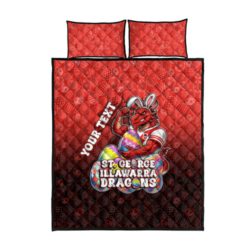 Personalized St. George Illawarra Dragons Quilt Bed Set Easter Mascot - Colorful Eggs Cartoon Style