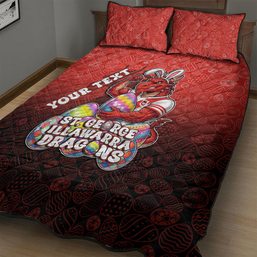 Personalized St. George Illawarra Dragons Quilt Bed Set Easter Mascot - Colorful Eggs Cartoon Style