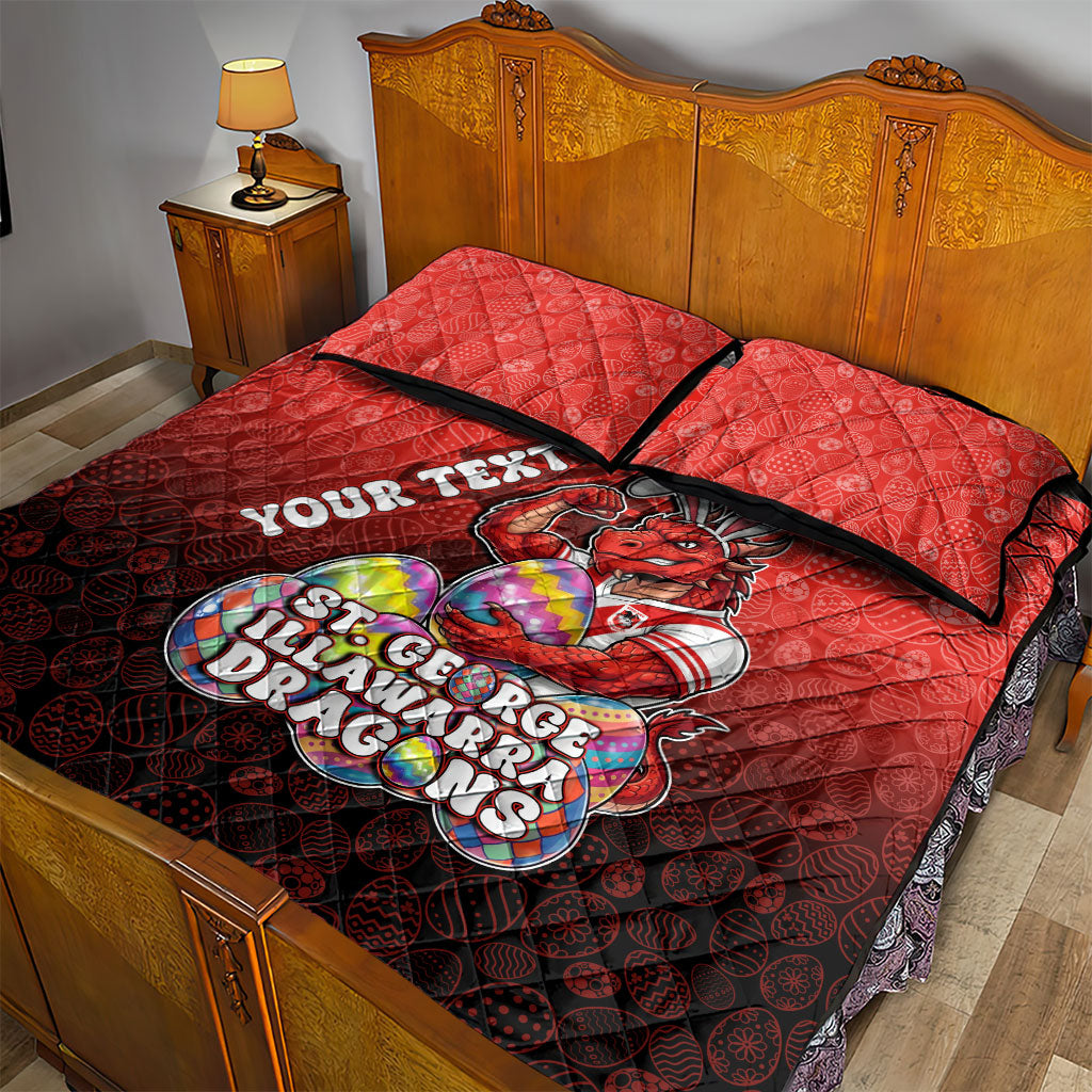 Personalized St. George Illawarra Dragons Quilt Bed Set Easter Mascot - Colorful Eggs Cartoon Style
