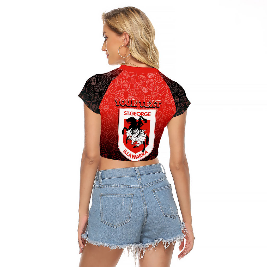 Personalized St. George Illawarra Dragons Raglan Cropped T Shirt Easter Mascot - Colorful Eggs Cartoon Style