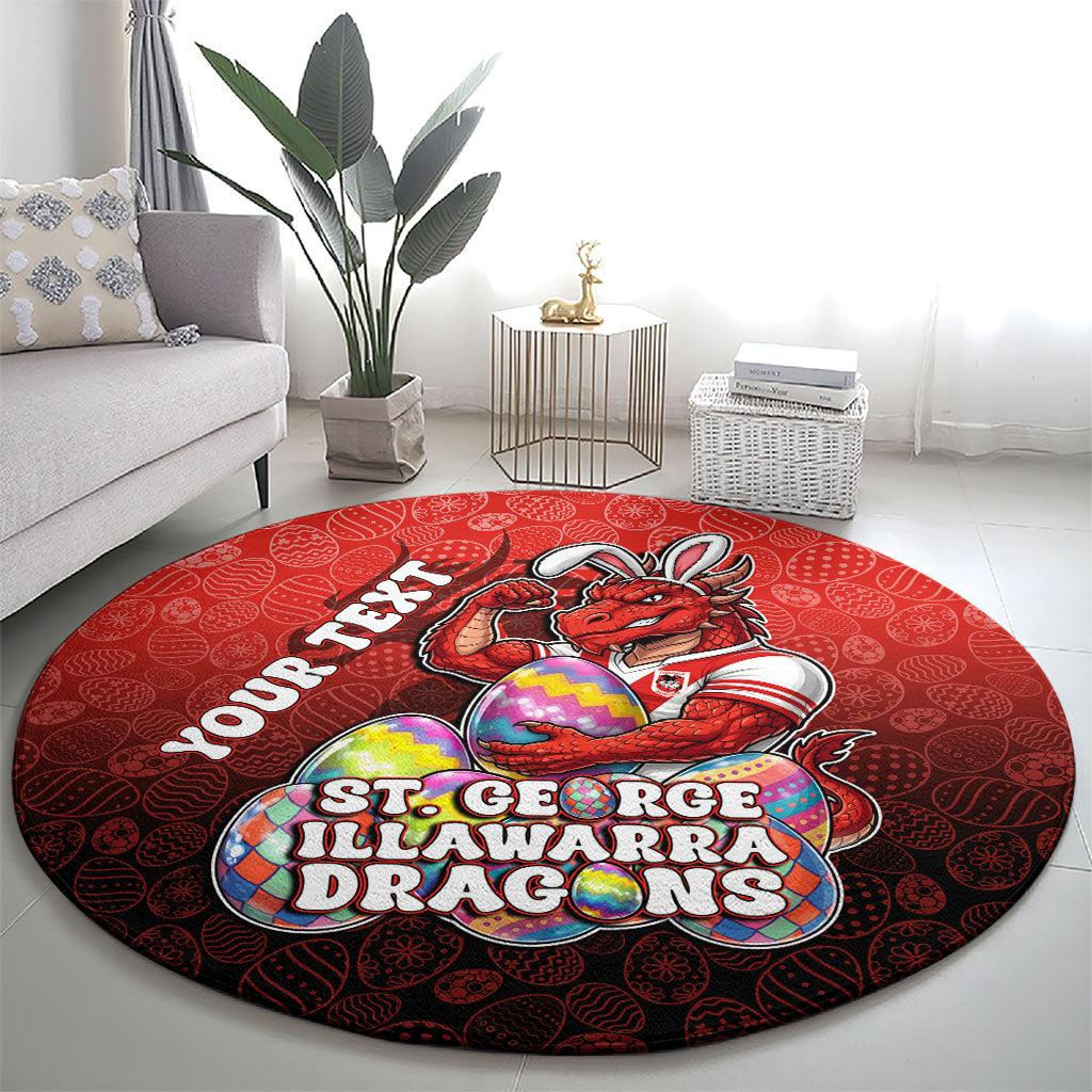 Personalized St. George Illawarra Dragons Round Carpet Easter Mascot - Colorful Eggs Cartoon Style