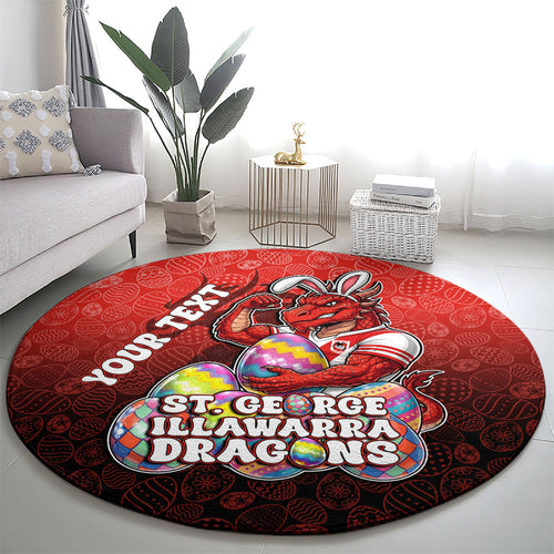 Personalized St. George Illawarra Dragons Round Carpet Easter Mascot - Colorful Eggs Cartoon Style