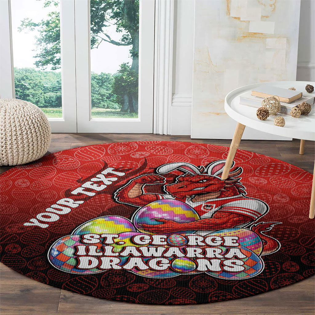 Personalized St. George Illawarra Dragons Round Carpet Easter Mascot - Colorful Eggs Cartoon Style