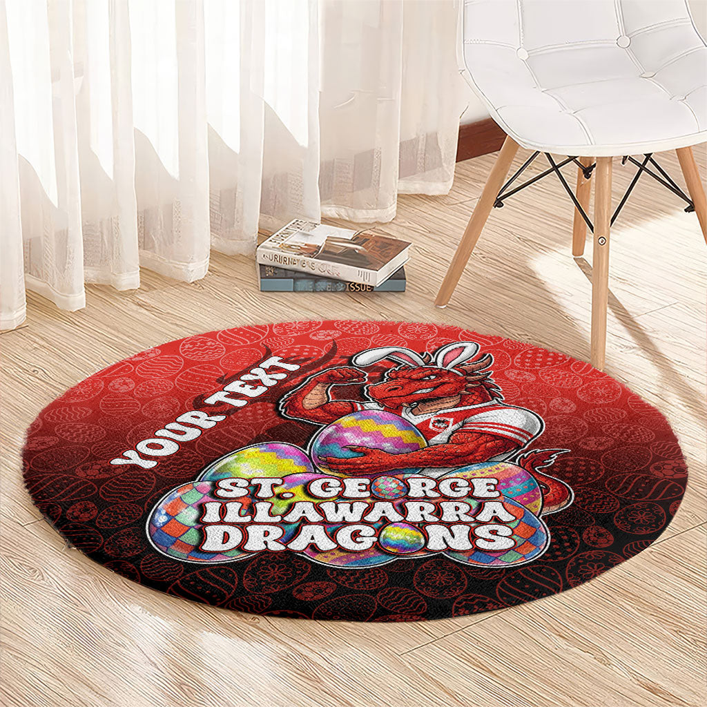 Personalized St. George Illawarra Dragons Round Carpet Easter Mascot - Colorful Eggs Cartoon Style