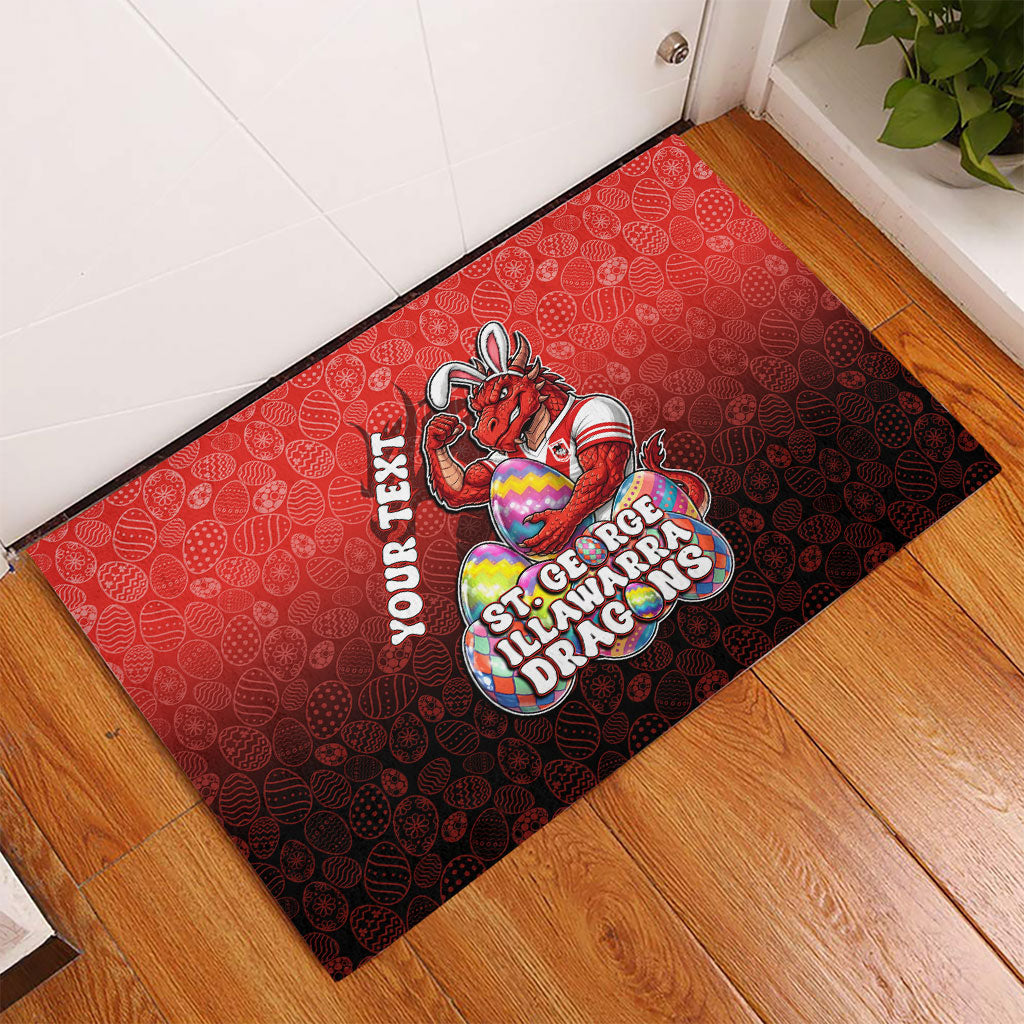 Personalized St. George Illawarra Dragons Rubber Doormat Easter Mascot - Colorful Eggs Cartoon Style
