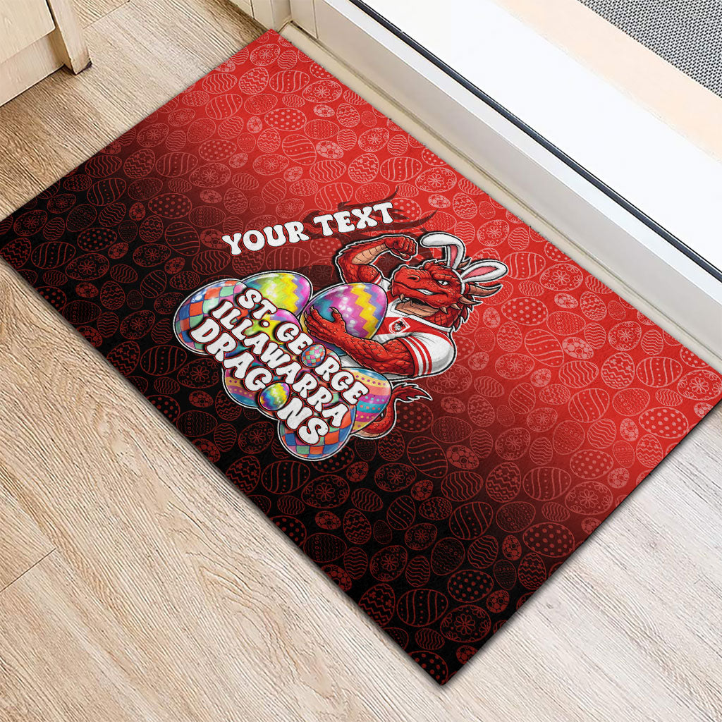 Personalized St. George Illawarra Dragons Rubber Doormat Easter Mascot - Colorful Eggs Cartoon Style