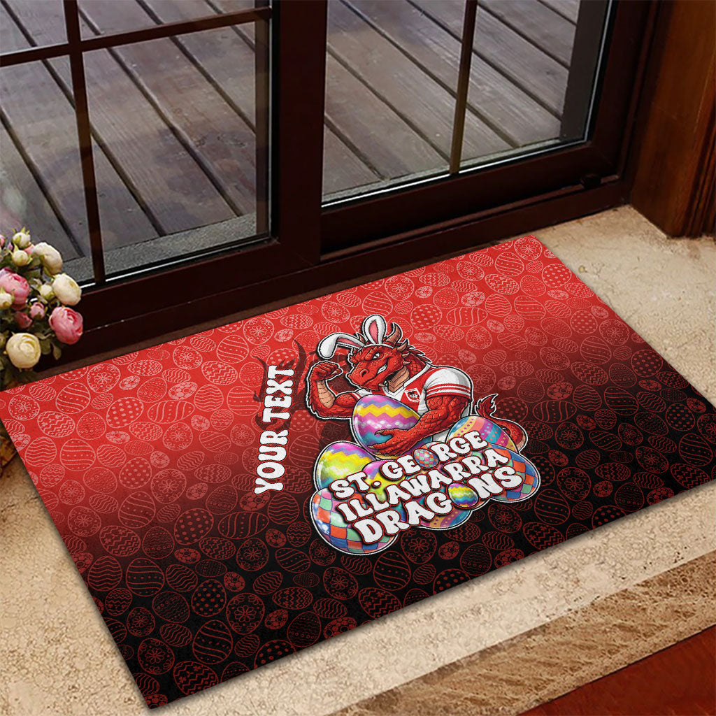 Personalized St. George Illawarra Dragons Rubber Doormat Easter Mascot - Colorful Eggs Cartoon Style