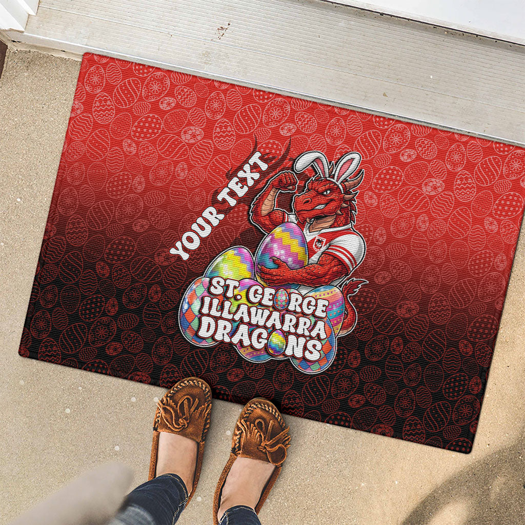 Personalized St. George Illawarra Dragons Rubber Doormat Easter Mascot - Colorful Eggs Cartoon Style