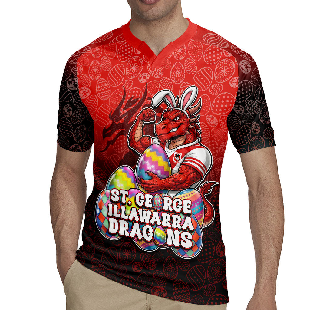 Personalized St. George Illawarra Dragons Rugby Jersey Easter Mascot - Colorful Eggs Cartoon Style