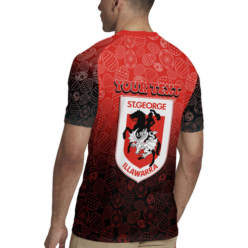 Personalized St. George Illawarra Dragons Rugby Jersey Easter Mascot - Colorful Eggs Cartoon Style