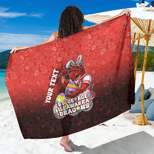 Personalized St. George Illawarra Dragons Sarong Easter Mascot - Colorful Eggs Cartoon Style