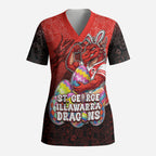 Personalized St. George Illawarra Dragons Scrub Top Easter Mascot - Colorful Eggs Cartoon Style