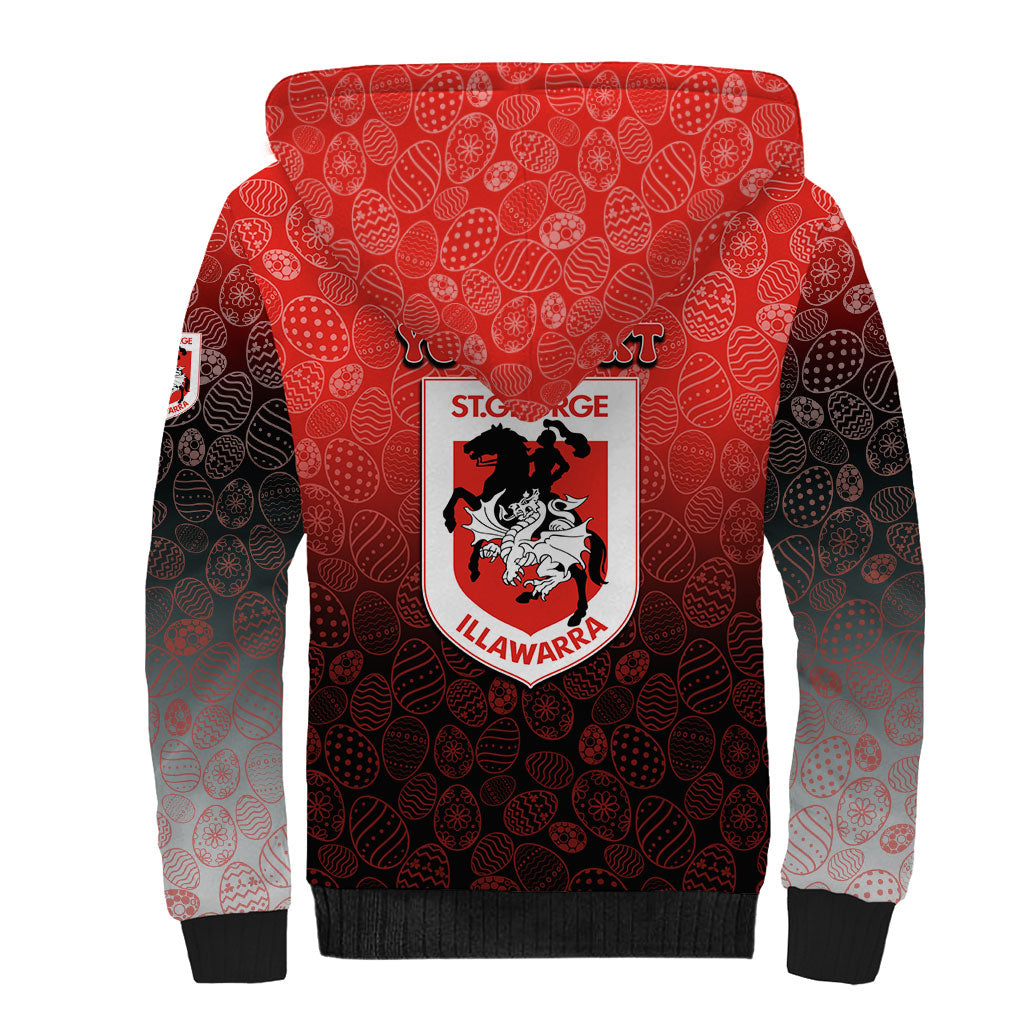 Personalized St. George Illawarra Dragons Sherpa Hoodie Easter Mascot - Colorful Eggs Cartoon Style