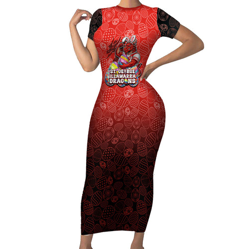 Personalized St. George Illawarra Dragons Short Sleeve Bodycon Dress Easter Mascot - Colorful Eggs Cartoon Style