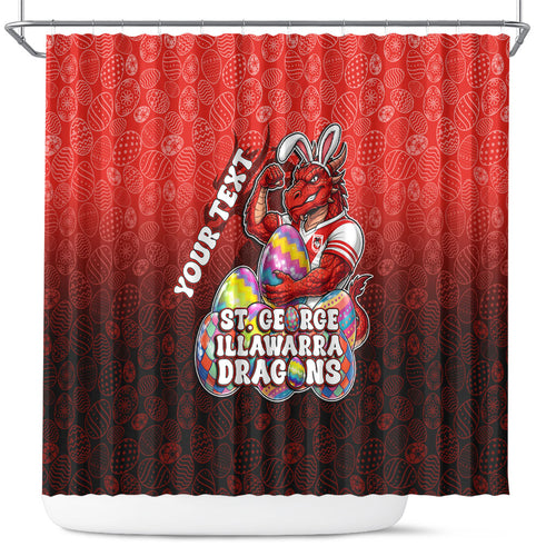 Personalized St. George Illawarra Dragons Shower Curtain Easter Mascot - Colorful Eggs Cartoon Style