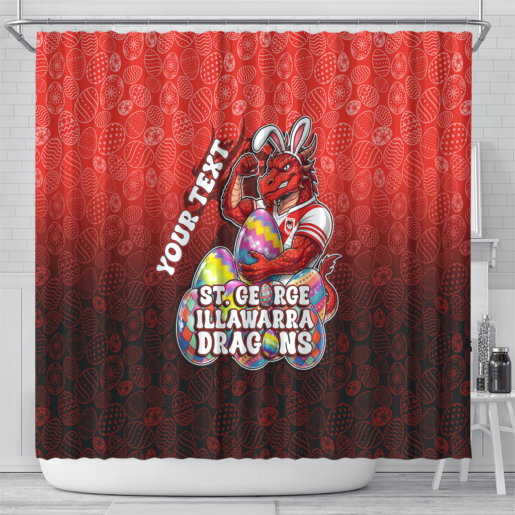 Personalized St. George Illawarra Dragons Shower Curtain Easter Mascot - Colorful Eggs Cartoon Style