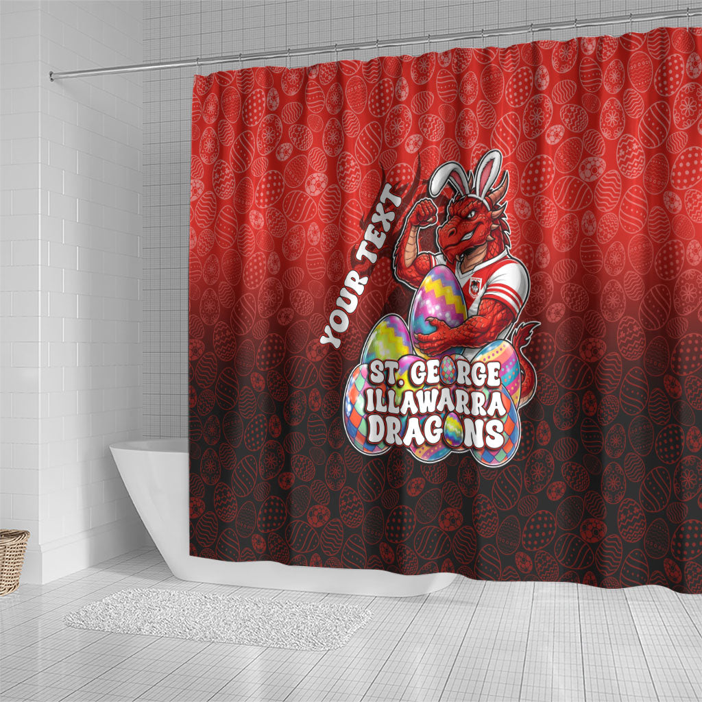 Personalized St. George Illawarra Dragons Shower Curtain Easter Mascot - Colorful Eggs Cartoon Style