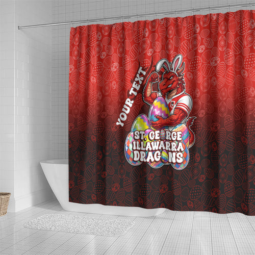 Personalized St. George Illawarra Dragons Shower Curtain Easter Mascot - Colorful Eggs Cartoon Style