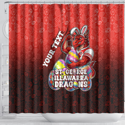 Personalized St. George Illawarra Dragons Shower Curtain Easter Mascot - Colorful Eggs Cartoon Style