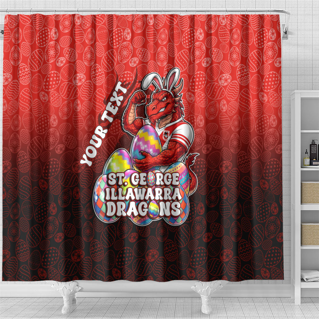 Personalized St. George Illawarra Dragons Shower Curtain Easter Mascot - Colorful Eggs Cartoon Style