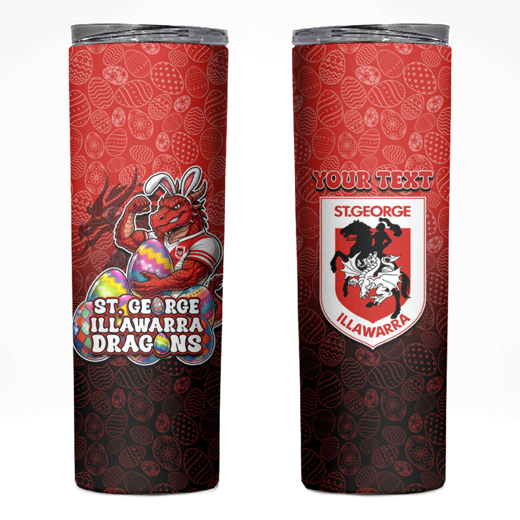 Personalized St. George Illawarra Dragons Skinny Tumbler Easter Mascot - Colorful Eggs Cartoon Style