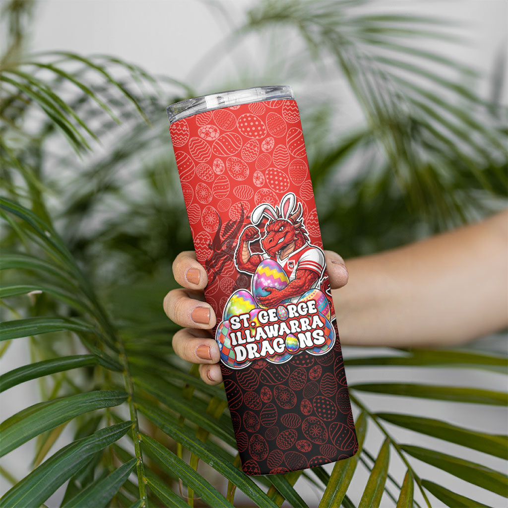 Personalized St. George Illawarra Dragons Skinny Tumbler Easter Mascot - Colorful Eggs Cartoon Style