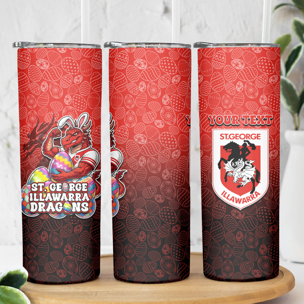 Personalized St. George Illawarra Dragons Skinny Tumbler Easter Mascot - Colorful Eggs Cartoon Style