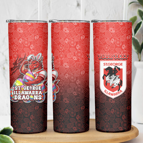 Personalized St. George Illawarra Dragons Skinny Tumbler Easter Mascot - Colorful Eggs Cartoon Style