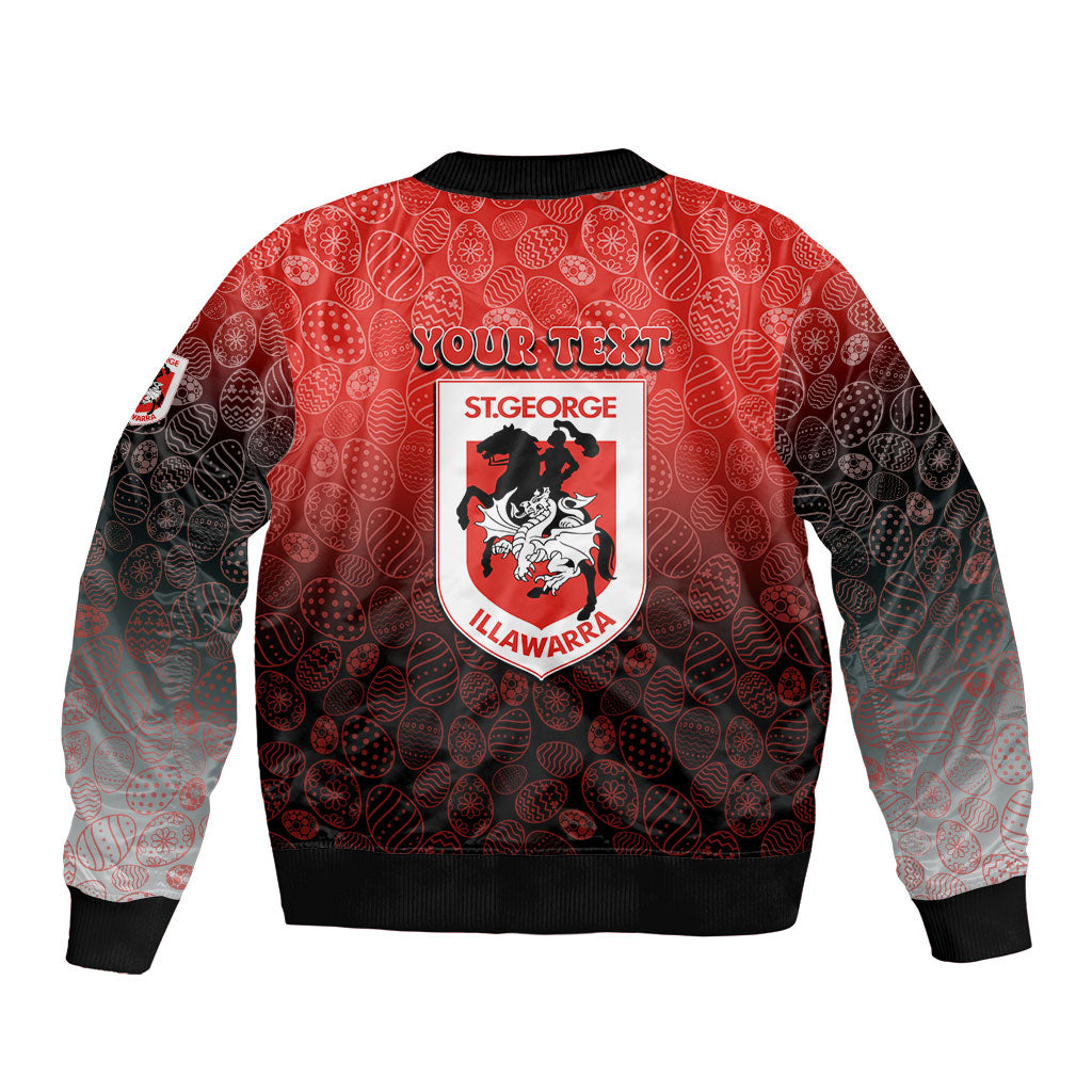 Personalized St. George Illawarra Dragons Sleeve Zip Bomber Jacket Easter Mascot - Colorful Eggs Cartoon Style