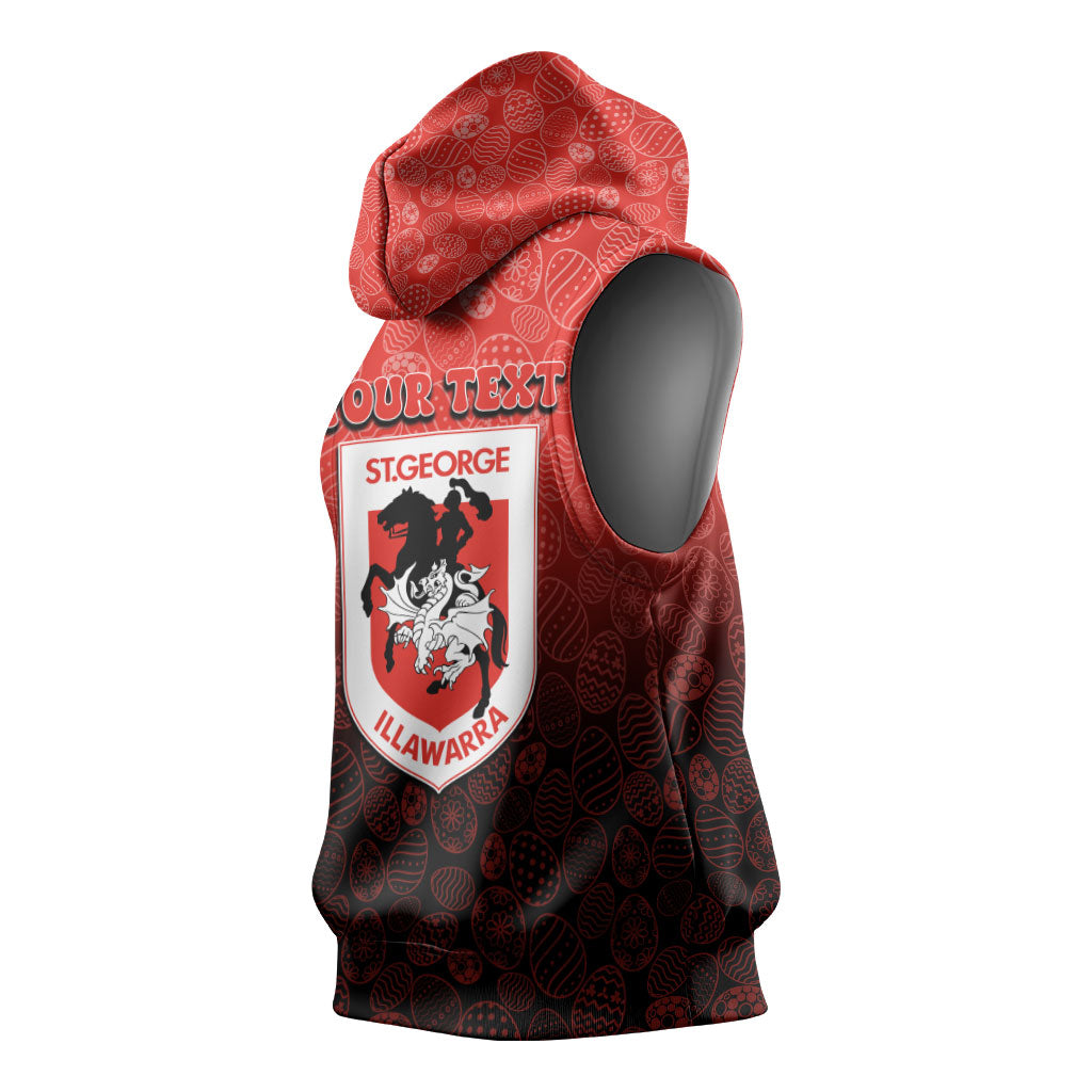 Personalized St. George Illawarra Dragons Sleeveless Hoodie Easter Mascot - Colorful Eggs Cartoon Style