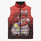 Personalized St. George Illawarra Dragons Sleeveless Puffer Jacket Easter Mascot - Colorful Eggs Cartoon Style