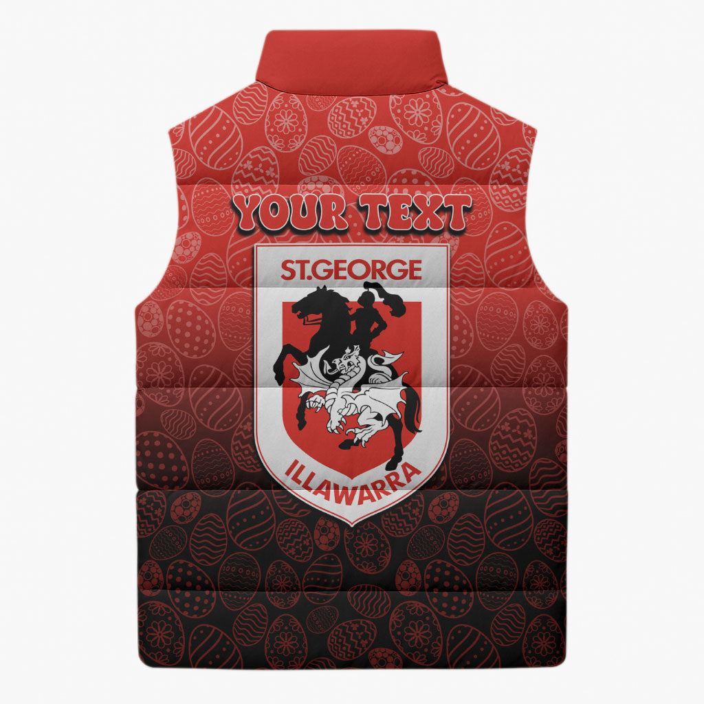 Personalized St. George Illawarra Dragons Sleeveless Puffer Jacket Easter Mascot - Colorful Eggs Cartoon Style