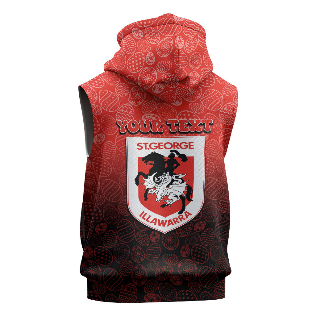 Personalized St. George Illawarra Dragons Sleeveless Zip Hoodie Easter Mascot - Colorful Eggs Cartoon Style