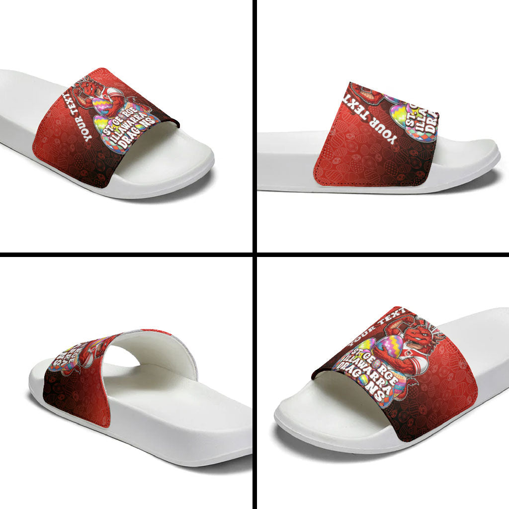 Personalized St. George Illawarra Dragons Slide Sandals Easter Mascot - Colorful Eggs Cartoon Style