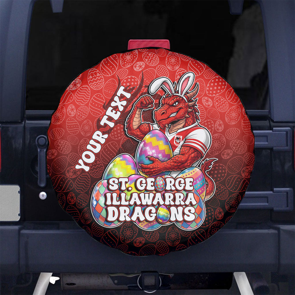 Personalized St. George Illawarra Dragons Spare Tire Cover Easter Mascot - Colorful Eggs Cartoon Style
