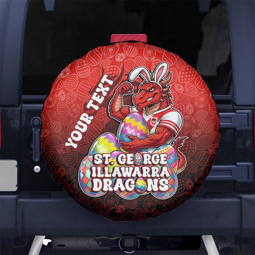 Personalized St. George Illawarra Dragons Spare Tire Cover Easter Mascot - Colorful Eggs Cartoon Style