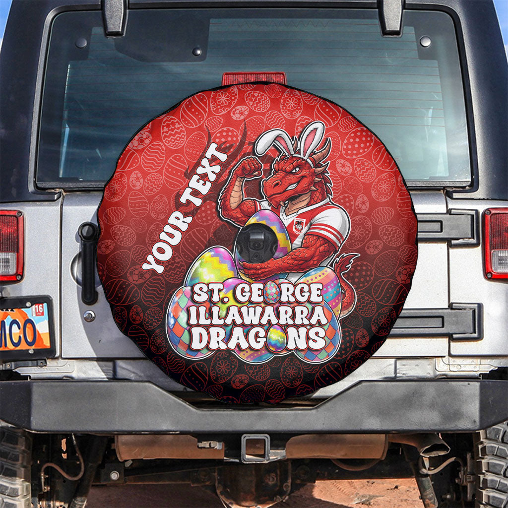 Personalized St. George Illawarra Dragons Spare Tire Cover Easter Mascot - Colorful Eggs Cartoon Style