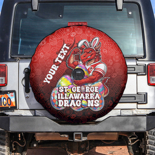 Personalized St. George Illawarra Dragons Spare Tire Cover Easter Mascot - Colorful Eggs Cartoon Style