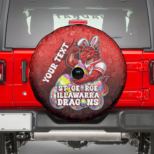 Personalized St. George Illawarra Dragons Spare Tire Cover Easter Mascot - Colorful Eggs Cartoon Style