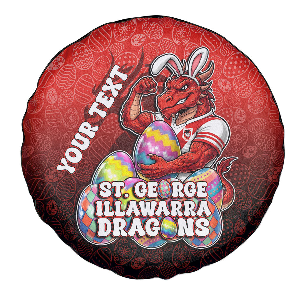 Personalized St. George Illawarra Dragons Spare Tire Cover Easter Mascot - Colorful Eggs Cartoon Style