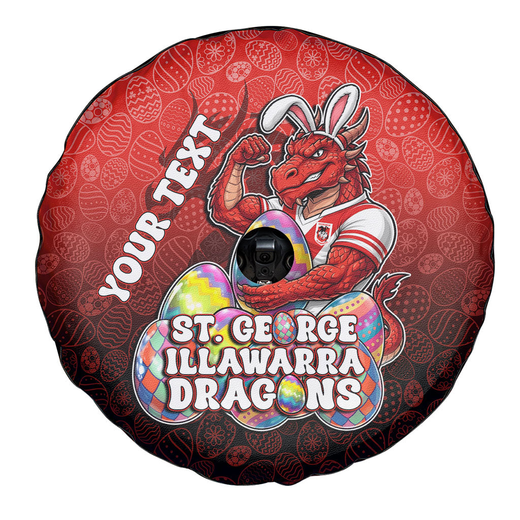 Personalized St. George Illawarra Dragons Spare Tire Cover Easter Mascot - Colorful Eggs Cartoon Style