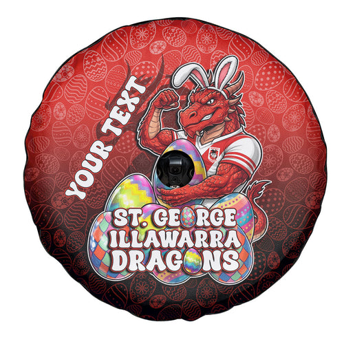 Personalized St. George Illawarra Dragons Spare Tire Cover Easter Mascot - Colorful Eggs Cartoon Style