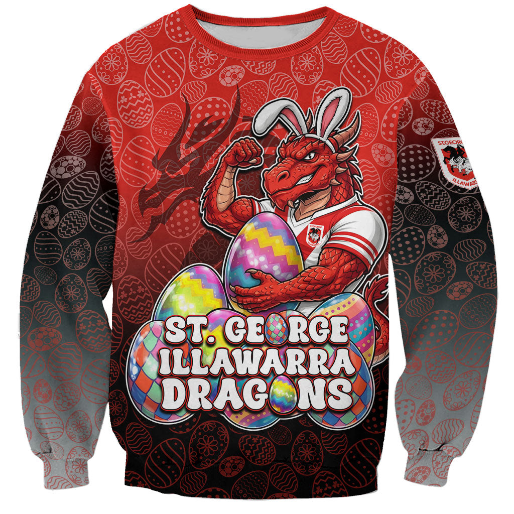Personalized St. George Illawarra Dragons Sweatshirt Easter Mascot - Colorful Eggs Cartoon Style