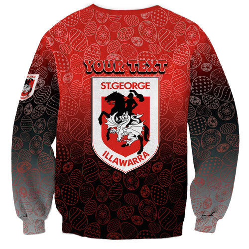 Personalized St. George Illawarra Dragons Sweatshirt Easter Mascot - Colorful Eggs Cartoon Style