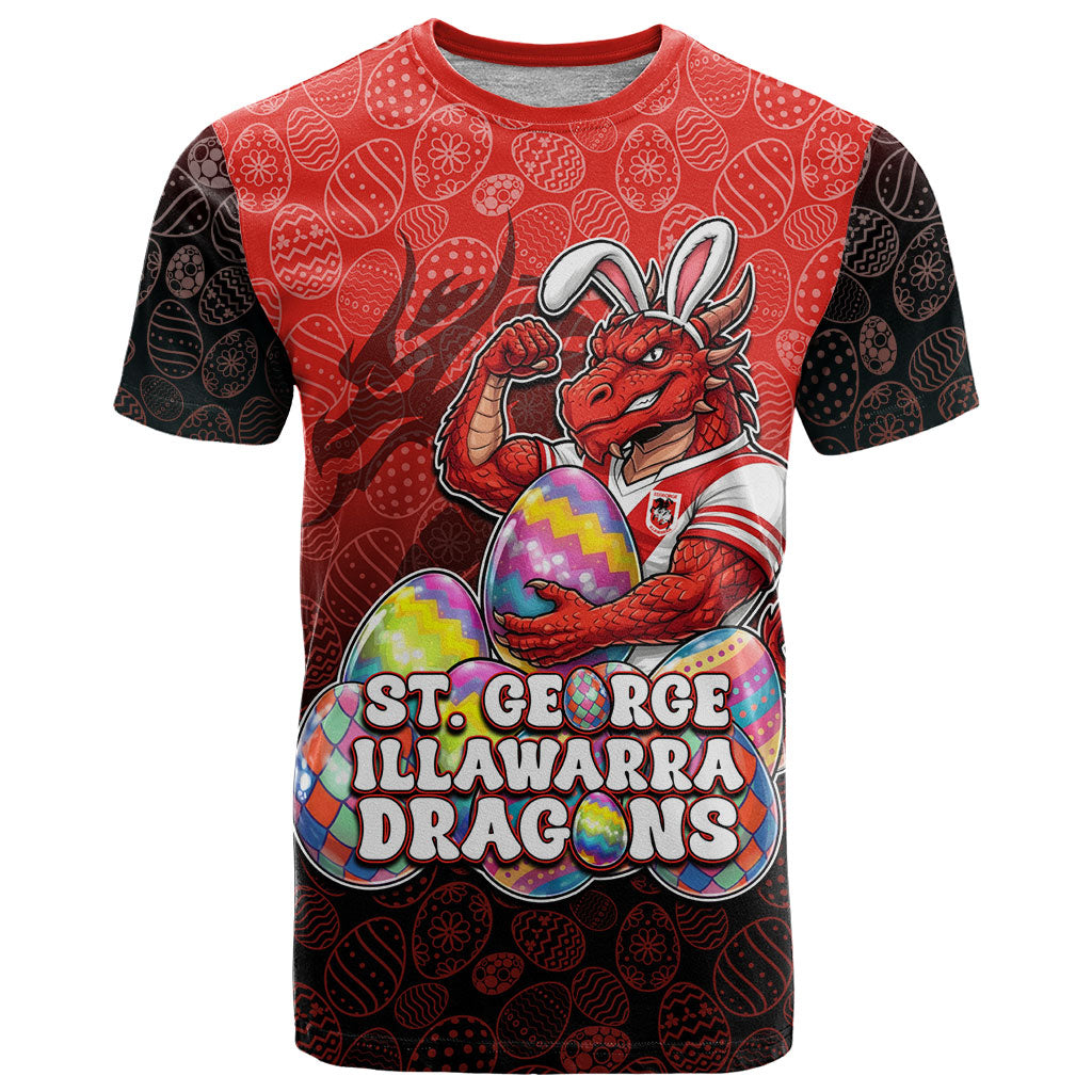 Personalized St. George Illawarra Dragons T Shirt Easter Mascot - Colorful Eggs Cartoon Style